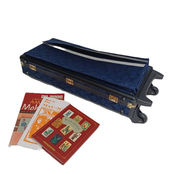 American Mah Jong Set NEW Blue Hard Sided Rolling Luggage Case w/Dbl Lock Close - Picture 8 of 10